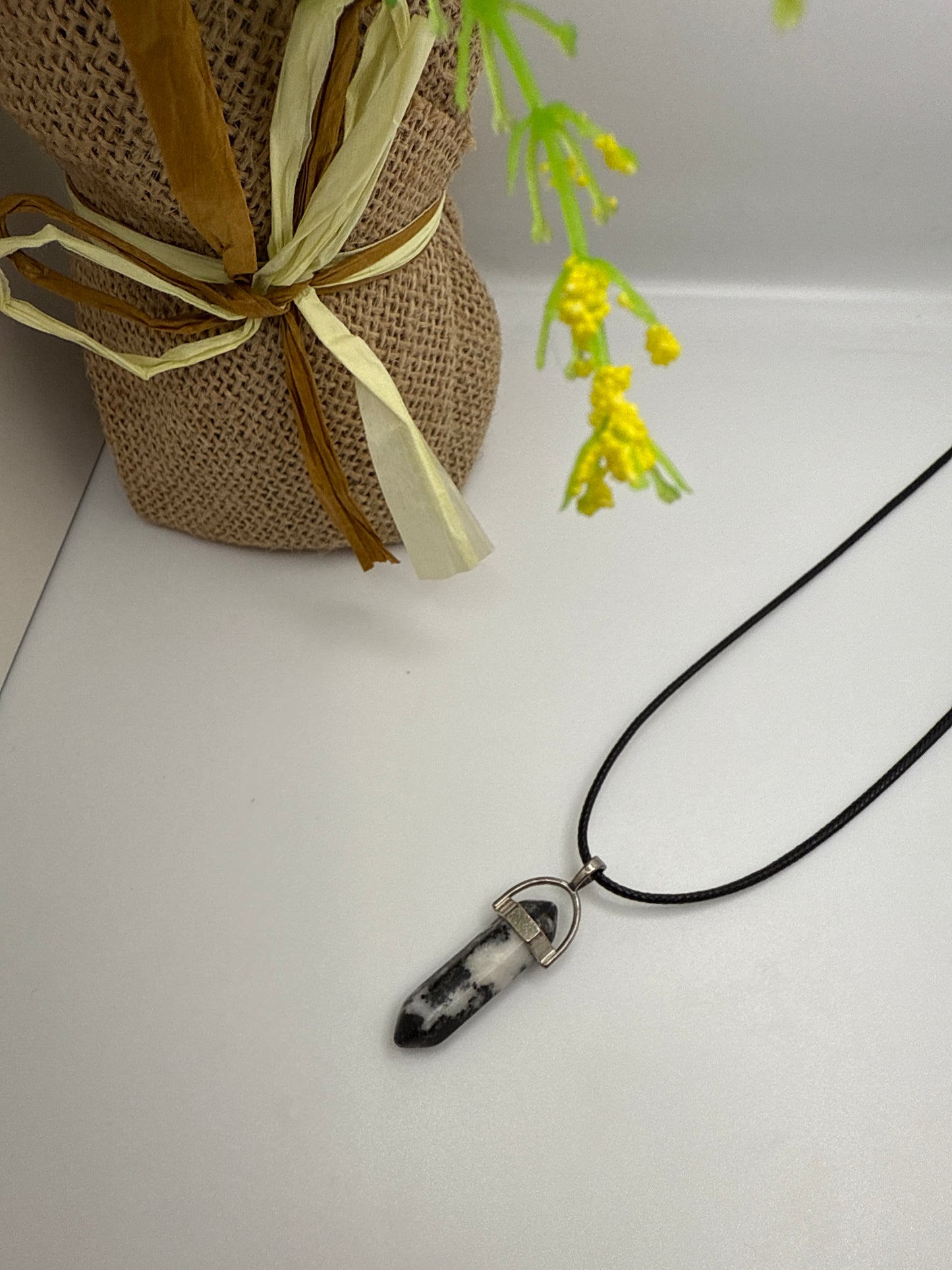 Double Point Pendant w Black Chain