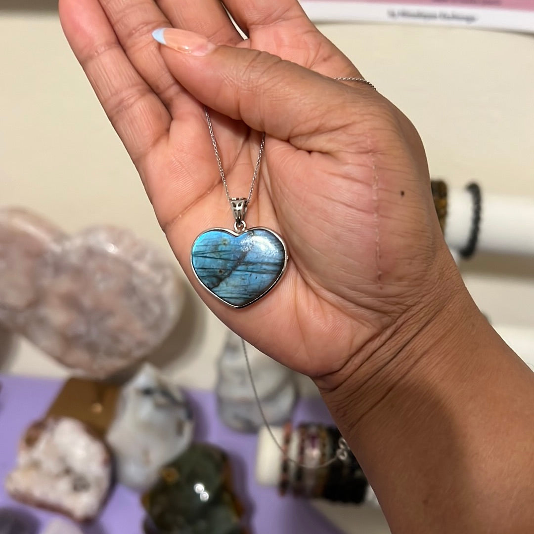 Labradorite Heart Pendant with Sterling Silver Chain
