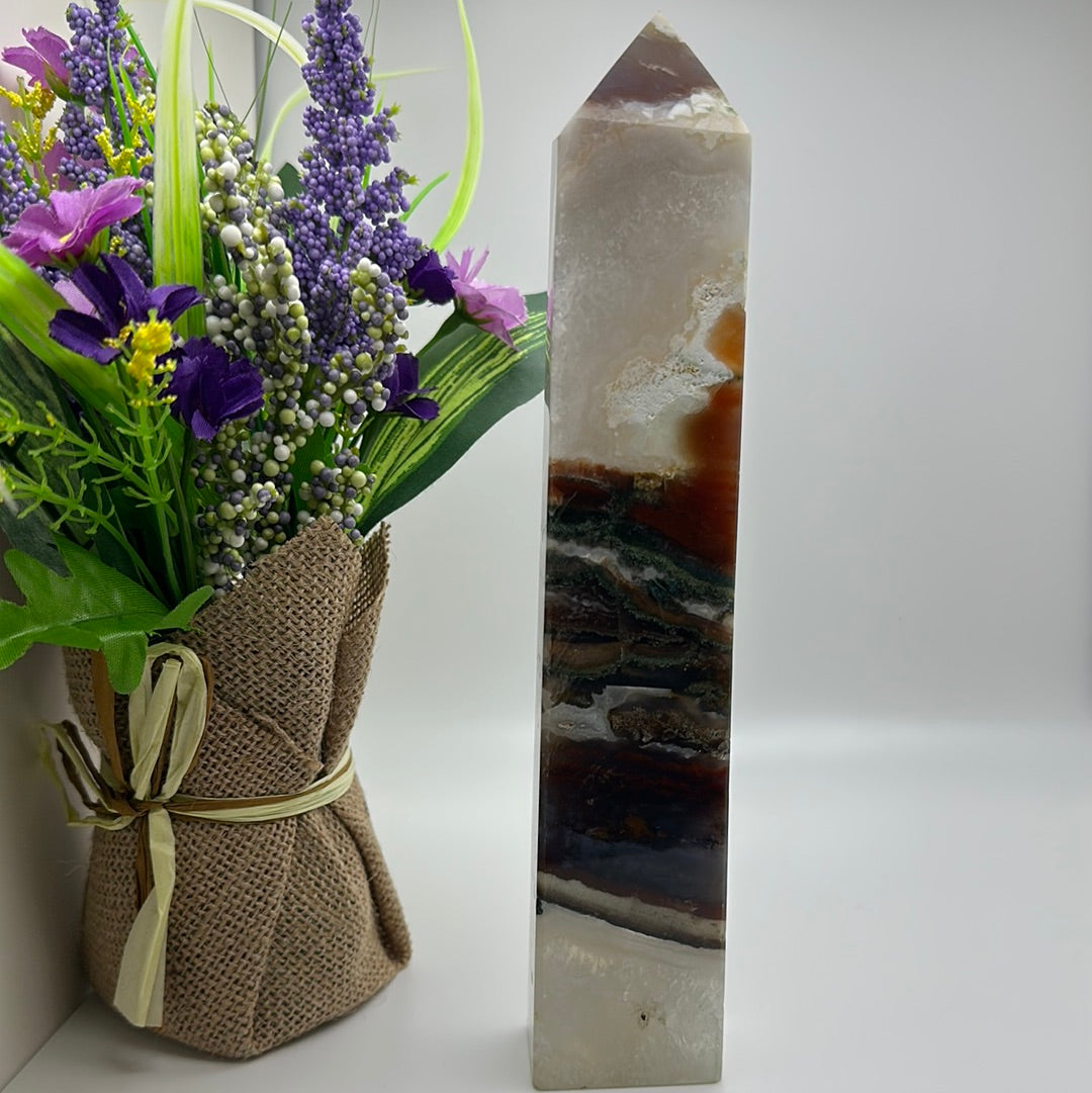 Moss Agate, Quartz, and Ocean Jasper Tower
