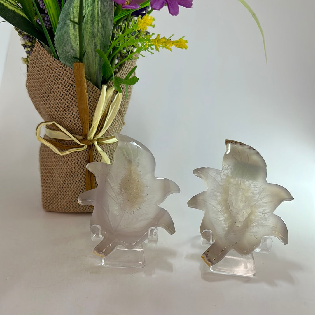 Druzy Agate Leaf Carving