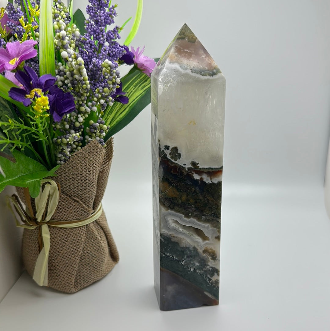 Moss Agate, Quartz, and Ocean Jasper Tower