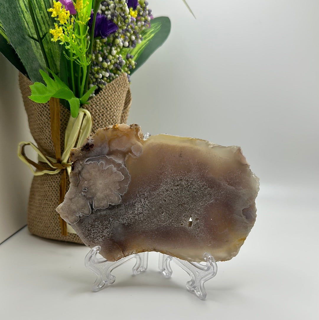 Pink Amethyst with Flower Agate Slab