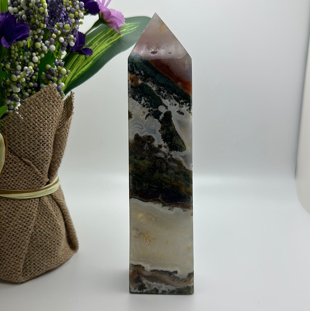 Moss Agate, Quartz, and Ocean Jasper Tower
