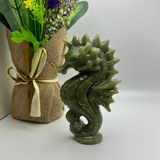 Green Jade Seahorse Carving