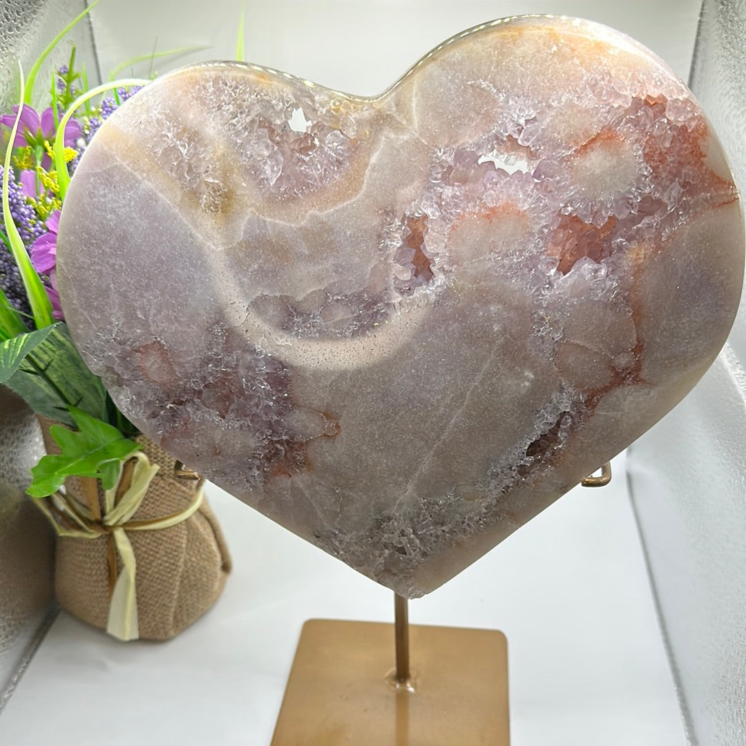 Pink Amethyst Heart with Stand