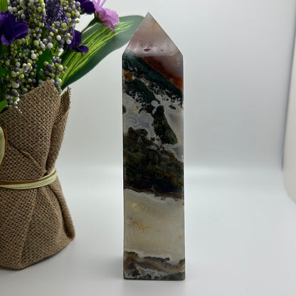 Moss Agate, Quartz, and Ocean Jasper Tower